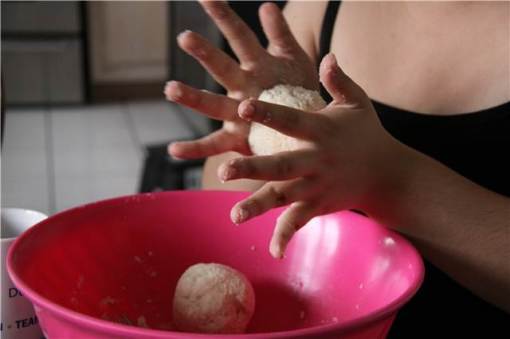 splitting the dough in half