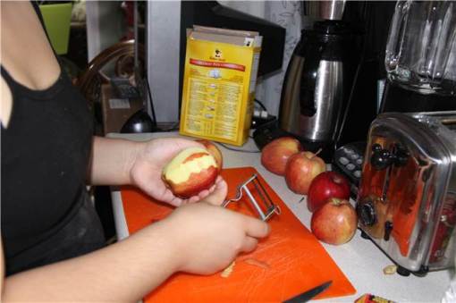 peeling, coring, cutting the apples